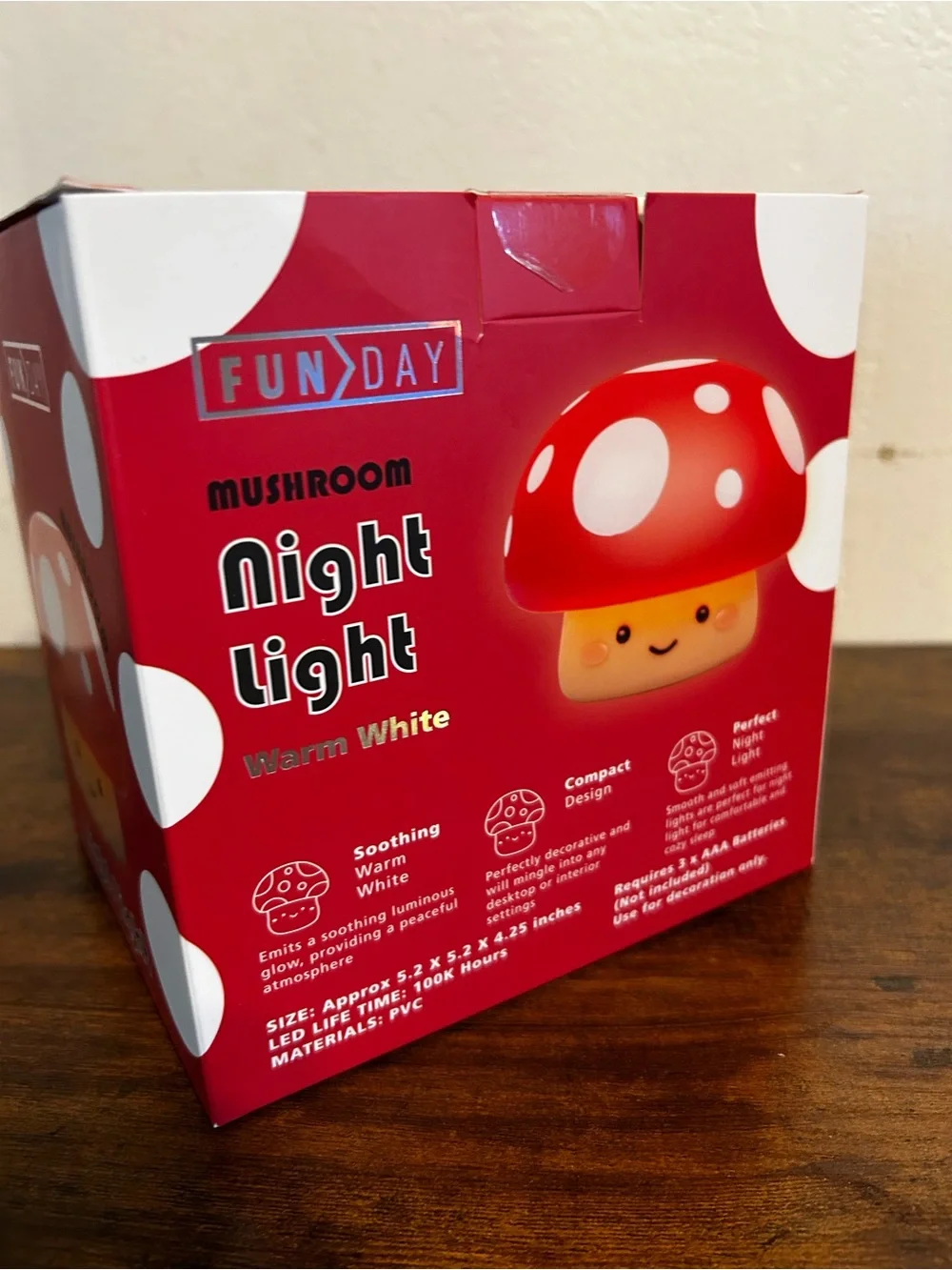 Funday Mushroom Warm White Night Light - Red & White